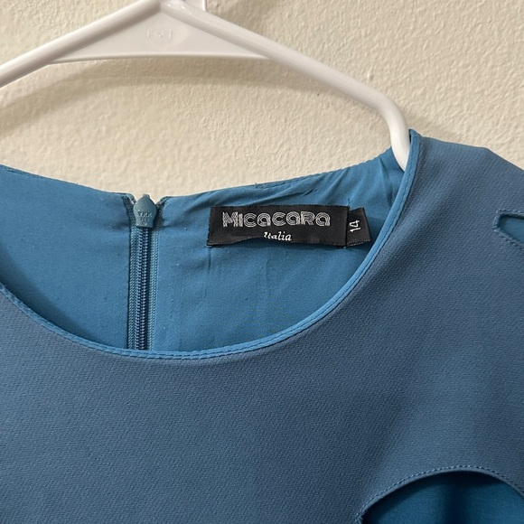 MIACACARA Faux Cut Out Lined Teal Dress $42 SIZE 14 Modest Comfortable Chic - Picture 3 of 4